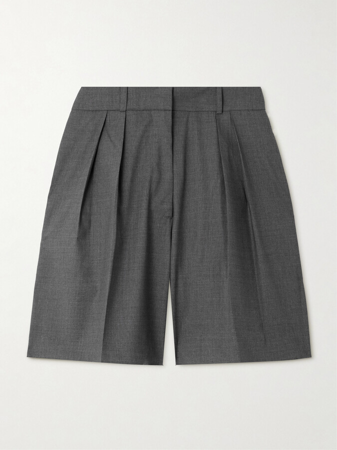 RÓHE - Pleated Wool-blend Wide-leg Shorts - Gray