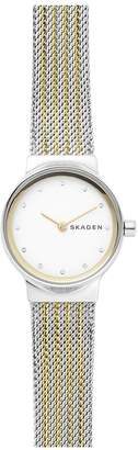 Skagen ladies watch two tone gold IP and stainless steel mesh bracelet, with white dial