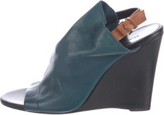 Balenciaga Leather Slingback Sandals Blue Buckle Closure at Ankles