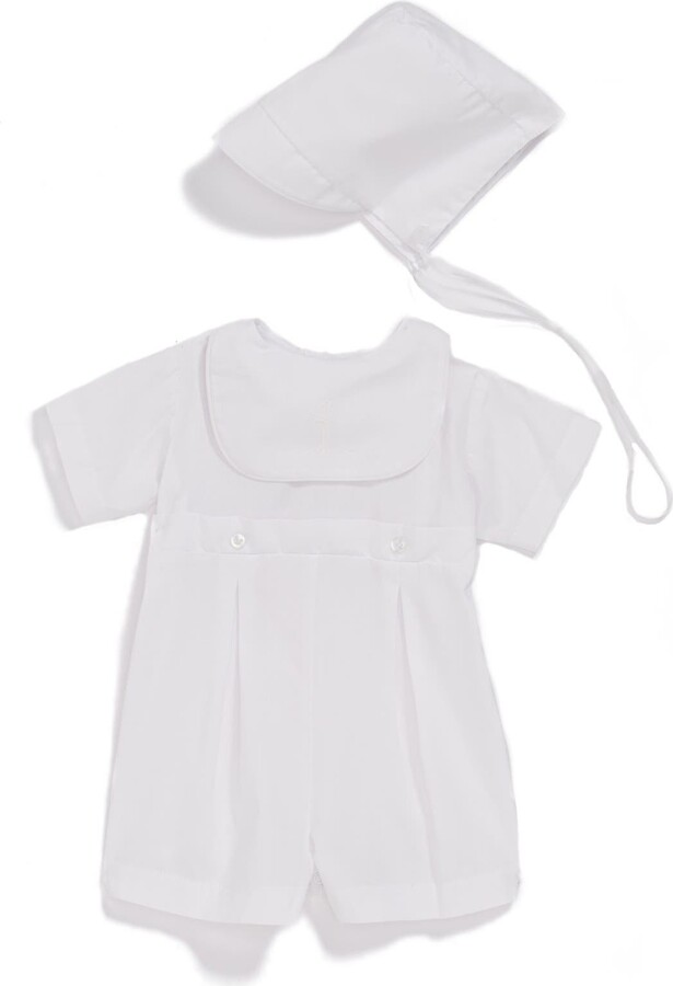 Bib Front Christening Romper and Bonnet Set