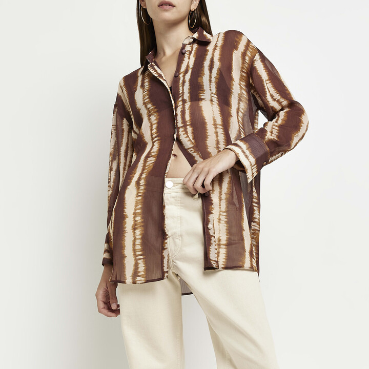 River Island Womens Brown tie dye shirt - ShopStyle Long Sleeve Tops