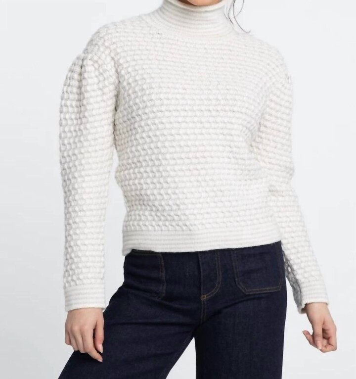 Kinross Luxer Textured Funnel Sweater In Ivory