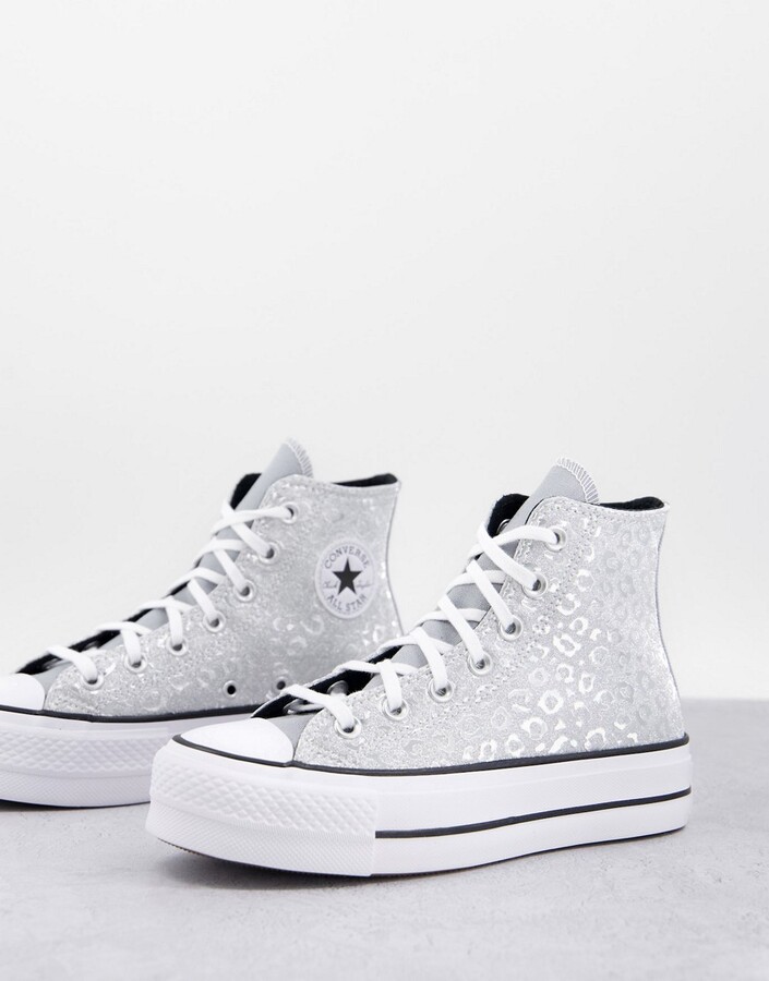 prinsesse politiker lava Converse Chuck Taylor All Star Hi Lift glitter leopard platform sneakers in  silver - ShopStyle