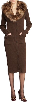 Saint Laurent Long Cardigan Dress In Ribbed Knit Wool