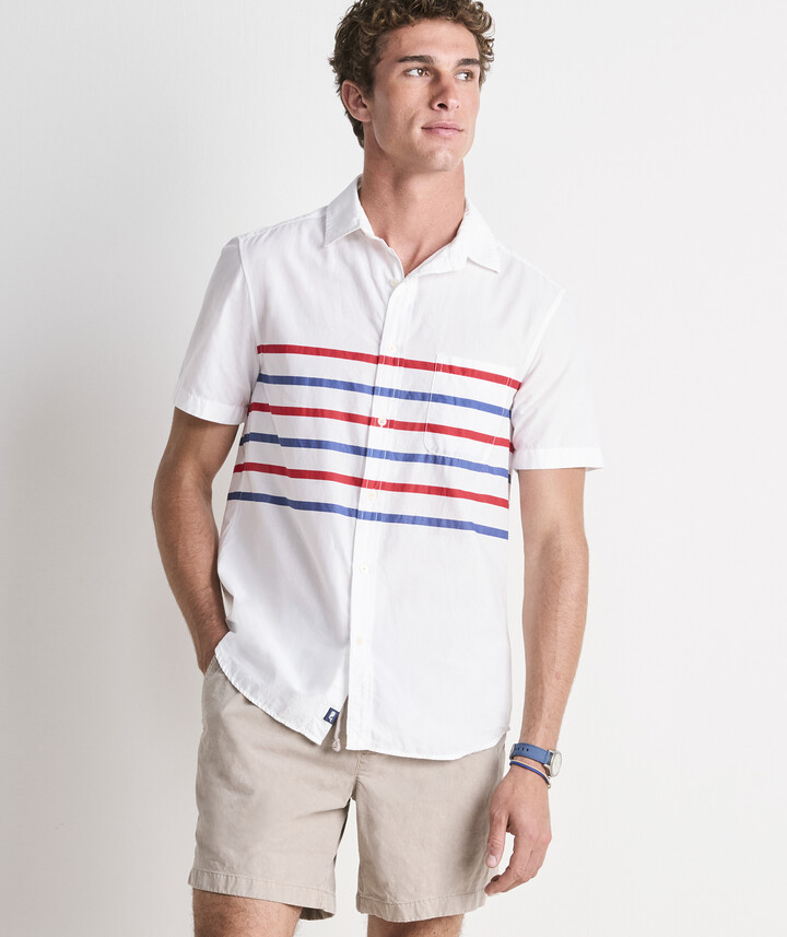 Vineyard Vines Ash Stripe Cotton Madras Short-Sleeve Shirt