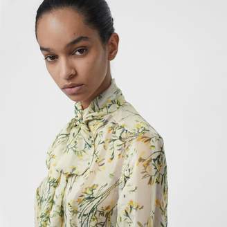 Burberry Floral Print Organza Tie-neck Shirt Dress