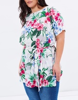 Thumbnail for your product : Tropical Print Soft Tie Waist Tunic Top