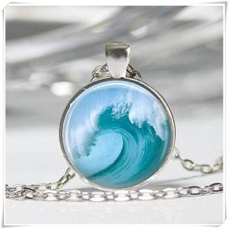 Flowers Beach Jewelry Tsunami Ocean Surfer Nautical Art Pendant Tidal Wave Necklace