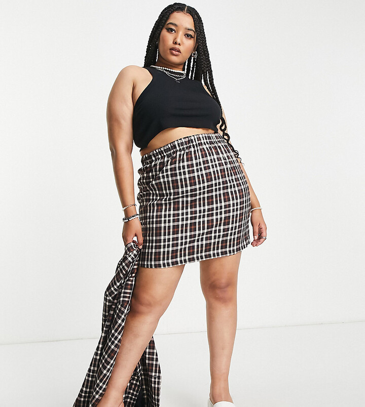 Urban Threads Curve Urban Threads Plus a-line mini skirt co-ord in black  and white check - ShopStyle