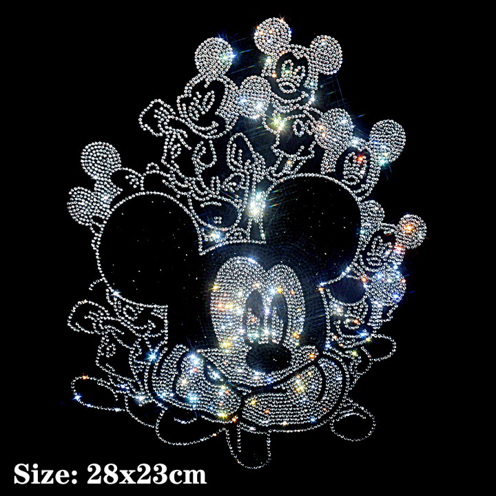 HEROCROSS Disney Mickey Minnie Mouse Shiny iron on applique patches hot fix rhinestone transfer motifs for shirt dress.