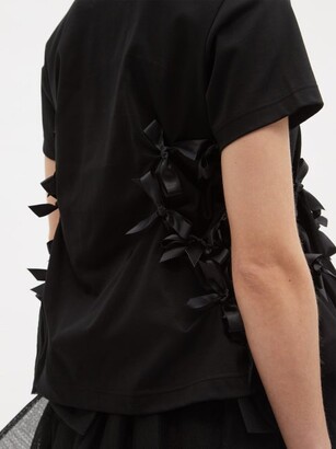 Noir Kei Ninomiya Bow-trim Cotton-jersey T-shirt - Black