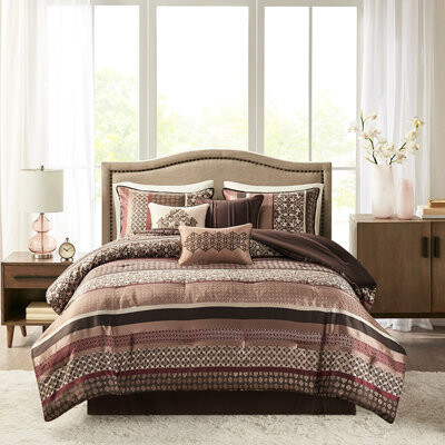 CaneCreations Red 7 Piece Comforter - Geometric Print And Luxury Look 7 Design Soft Texture