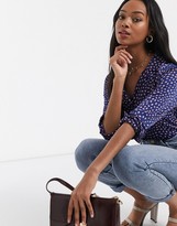 Thumbnail for your product : ASOS DESIGN long sleeve relaxed satin shirt in spot print