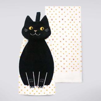 Celebrate Halloween Together Black Cat Button-Top Kitchen Towel 2-pk.