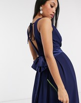 Thumbnail for your product : TFNC Petite bridesmaid wrap front bow back maxi dress in navy
