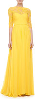 Thumbnail for your product : Monique Lhuillier Illusion Embroidered Gown, Yellow