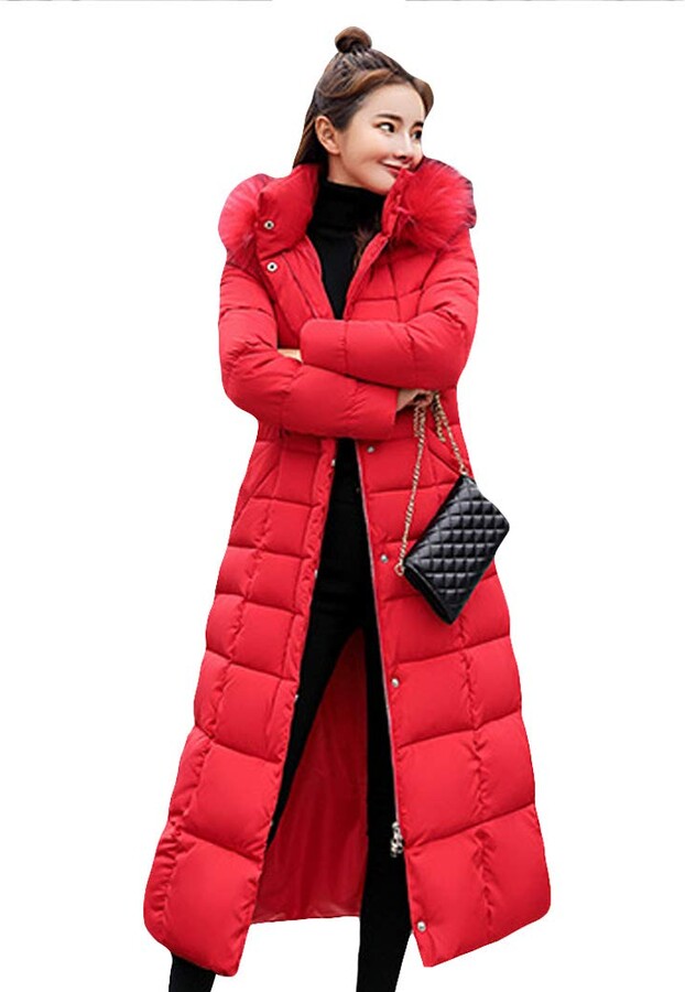 red padded long coat