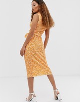 Thumbnail for your product : ASOS DESIGN Petite Exclusive midi ditsy print plisse dress with belt