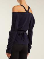 Thumbnail for your product : Pepper & Mayne Cut-out Shoulder Cashmere Wrap Cardigan - Womens - Navy