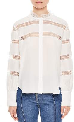 Sandro Blanca Silk Lace Inset Shirt
