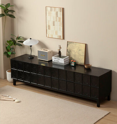 Dream cabinet Vintage Black Solid Wood TV Cabinet 78.7'' W Storage Credenza