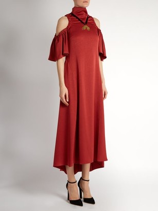 Ellery Deity Cut-out Shoulder Matte-satin Dress - Dark Red