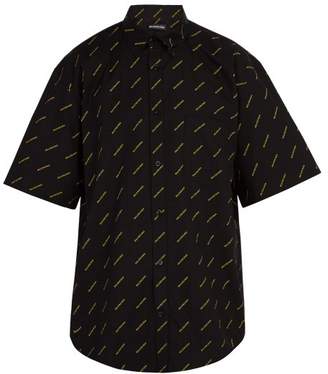 Balenciaga Logo Print Short Sleeve Shirt - Mens - Black