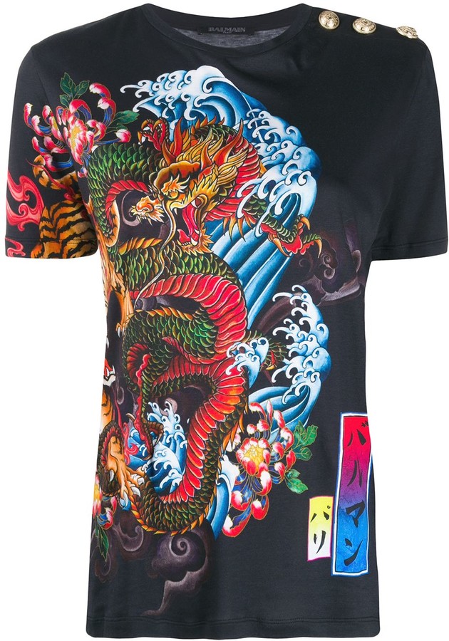 Balmain tiger and dragon print T-shirt - ShopStyle