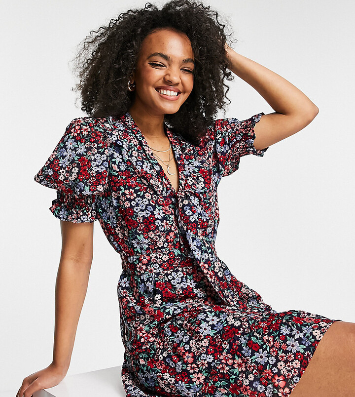Wednesday's Girl mini smock dress with tie collar in wallpaper floral -  ShopStyle