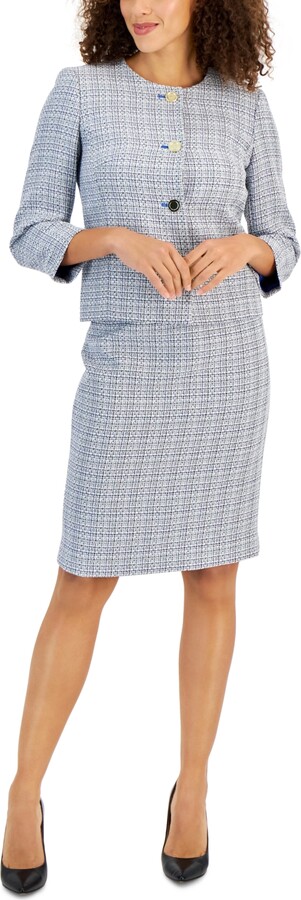 Le Suit Tweed Four-Button Jacket & Pencil Skirt Suit Set