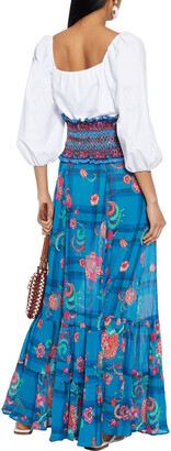 Anjuna Smocked Floral-print Crinkled Cotton And Silk-blend Maxi Skirt
