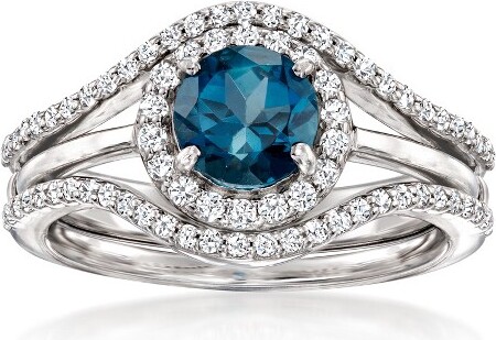 Ross-Simons Ross-Simons1.10CaratLondonBlueTopazand.50ct.t.w.WhiteTopazJewelrySet:RingandRingGuardinSterlingSilverSize8
