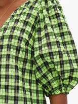 Thumbnail for your product : Ganni Checked Cotton-blend Seersucker Mini Dress - Womens - Black Green