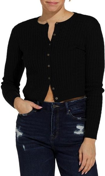 Double Zero Women's Cardigan Cable Knit Small Black