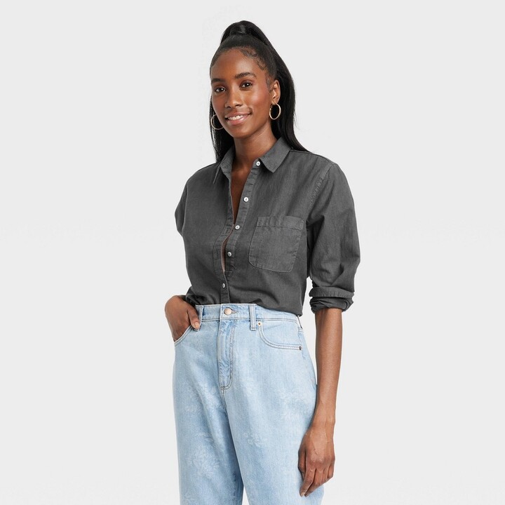 Womens Grey Button Down Shirt | ShopStyle