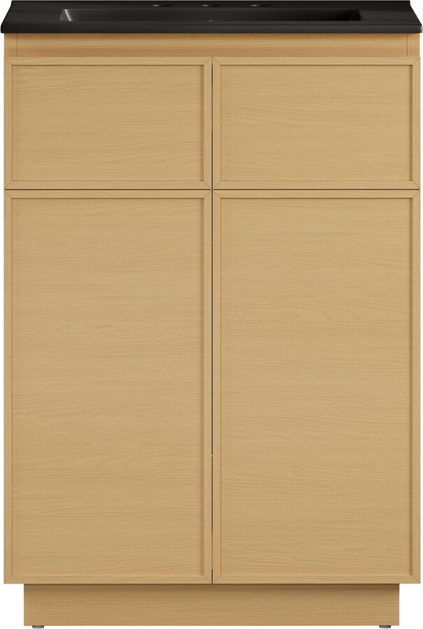 St. Tropez 24" Freestanding Bathroom Vanity in Natural Oak with Black 3-Hole Widespread Sink Top