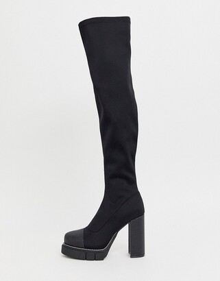 Public Desire Critic chunky platform over the knee boots in black