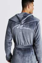 Thumbnail for your product : boohoo Man Embroidery Soft Fleece Robe