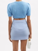 Thumbnail for your product : Alessandra Rich Floral-embroidered Alpaca-blend Cropped Sweater - Light Blue