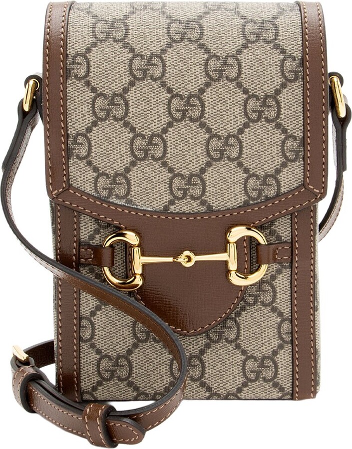 Gucci Beige & Brown GG Supreme Canvas & Leather Horsebit 1955 Vertical Mini Shoulder Bag (Authentic Pre-Loved)