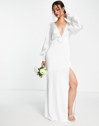 Pretty Lavish Bridal backless satin slip maxi dress in ivory