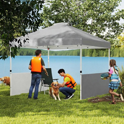 ZEZEMAOYI 10X 10 Ft Party Tent Pop Up Canopy Tent With 2 Half Sidewalls With Wheeled Carry Bag