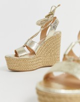 Thumbnail for your product : Office Hula Hula gold tie up espadrille wedges
