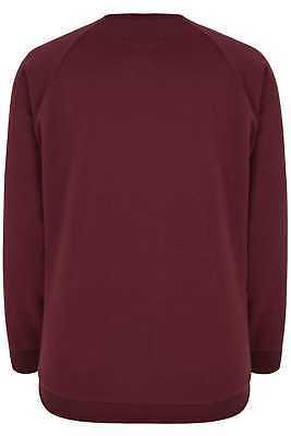 Yours Clothing BadRhino Plus Size Mens Burgundy Crew Neck Raglan Basic Sweatshirt