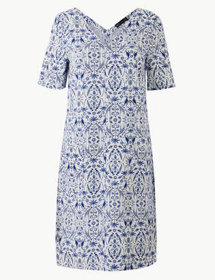 Marks and Spencer Linen Rich Printed Shift Dress