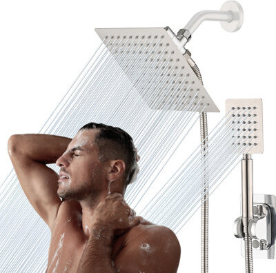 Hskbath Rain Shower Head Combo with 72 inch Extra Long Flexible Hose & Smooth 3-Way Diverter