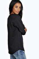 Thumbnail for your product : boohoo Rebecca Basic V Neck Long Sleeve Sweat Top