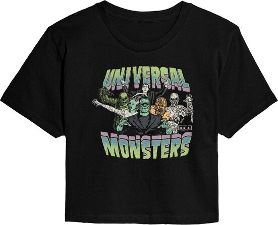 Universal Women'sUniversalMonstersCollageCroppedGraphicT-Shirt-Black-X-Large