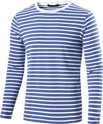 uxcell Men's Striped T Shirt Crew Neck Long Sleeve Casual Cotton Pullover Tee Top 