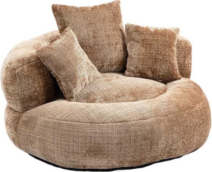 HOMEFUN Modern Comfy Coffee Chenille Upholstery Bean Bag Round Accent Arm Chair